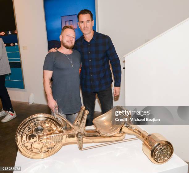 Chris Schultz and Joseph Gross at Amare Stoudemire hosts ART OF THE GAME art show presented by Sotheby's and Joseph Gross Gallery on February 15,...