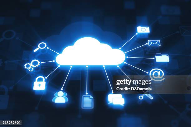 cloud computing concept on digital display - cloud services imagens e fotografias de stock