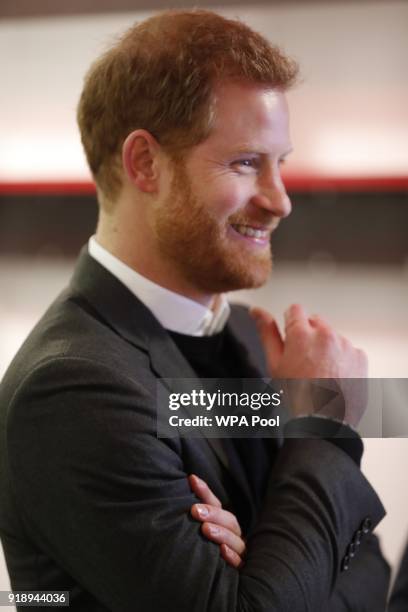 Prince Harry attends the England rugby team's open training session as they prepare for their next Natwest 6 Nations match, at Twickenham Stadium on...