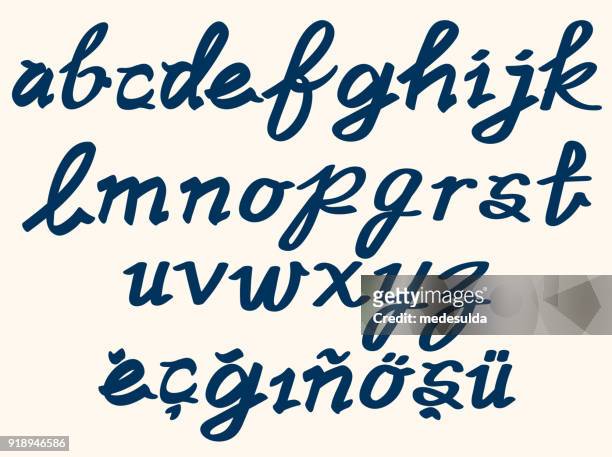 bürste alphabet kleinbuchstaben text - foreign language stock-grafiken, -clipart, -cartoons und -symbole
