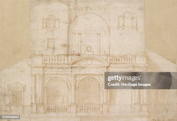 Architectural Design , early 16th century. Verso: Various roughly sketched ground plans. Dimensions: height x width: sheet 25 x 36.2 cm