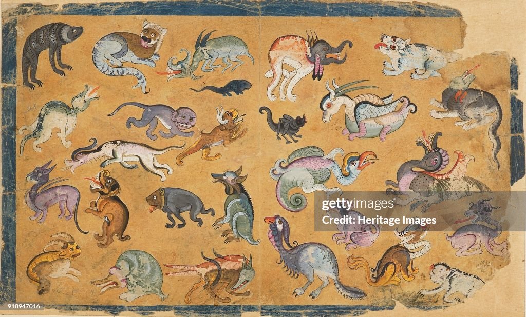 Grotedque Grotesque animals, 18th-19th century. Drawing - Sheet of studies of ...