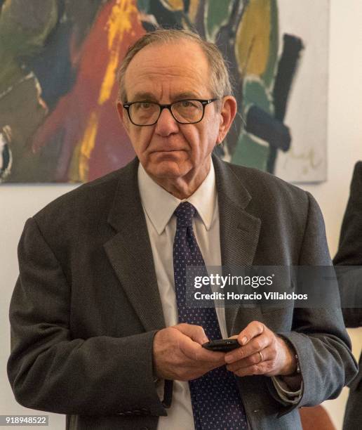 Minister of Economy and Finances of Italy Pier Carlo Padoan arrives to meet with Portuguese Finance Minister Mario Centeno in the Finance Ministry on...