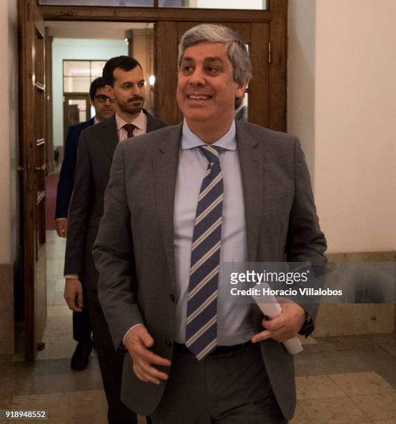 Portuguese Finance Minister Mario Centeno arrives to meet with Minister of Economy and Finances of Italy Pier Carlo Padoan in the Finance Ministry on...