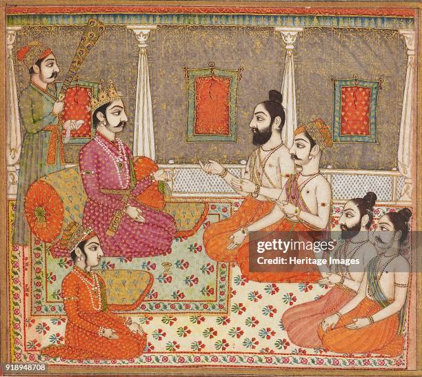 Prince with holy men or Brahmins, 19th century. Dimensions: height x width: mount 27.9 x 40.6 cmheight x width: page 12 x 13.5 cm