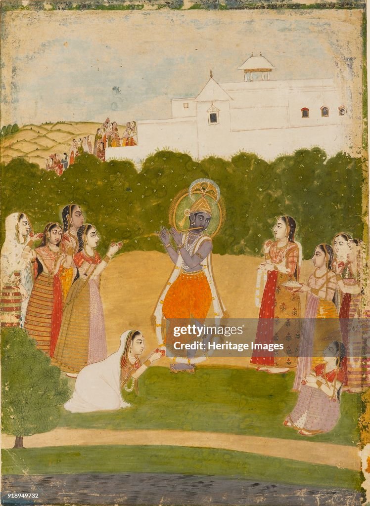 Krishna Beside A River Playing The Flute