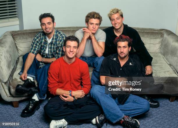 American boy band NSYNC , circa 2001, Chris Kirkpatrick, JC Chasez, Justin Timberlake, Joey Fatone, Lance Bass.