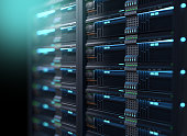 super computer server racks in datacenter. 3d illustration