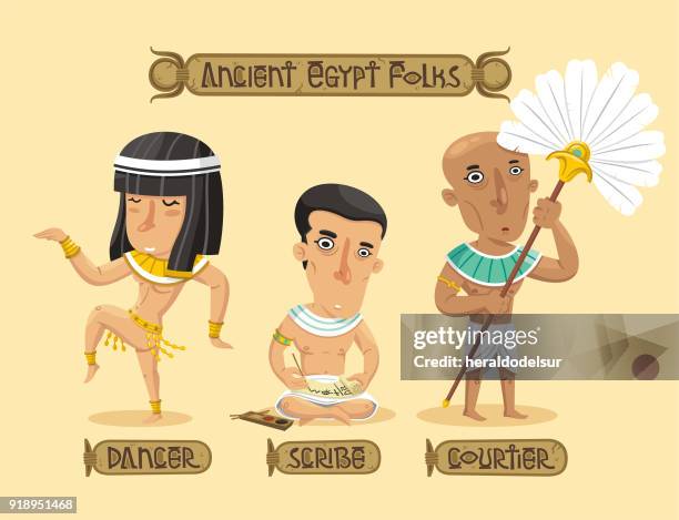 ilustraciones, imágenes clip art, dibujos animados e iconos de stock de conjunto de caracteres de egipto antiguo - escriba