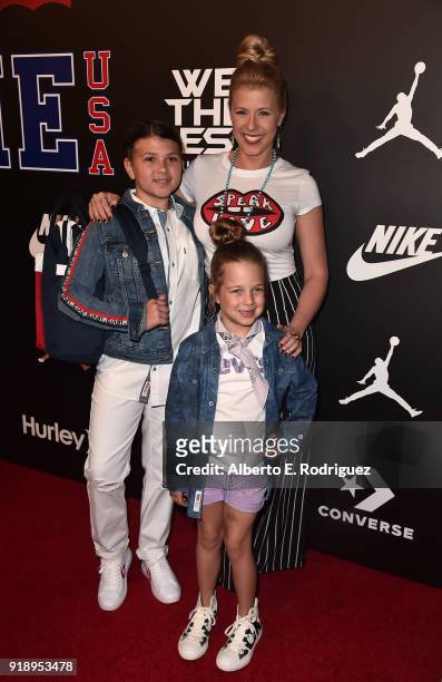 Zoie Laurel May Herpin, Jodie Sweetin and Beatrix Carlin Sweetin Coyle attends the 2018 Rookie USA Show at Milk Studios on February 15, 2018 in Los...