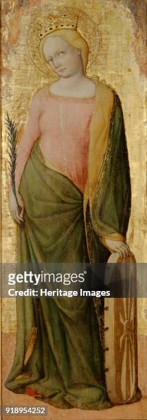 St Catherine of Alexandria, circa 1443-1468. Dimensions: height x width x depth: 92 x 35.5 cm