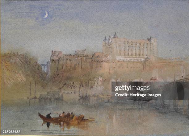 The Bridge and Chateau at Amboise, circa 1830. Dimensions: height x width: sheet 13.4 x 18.6 cm