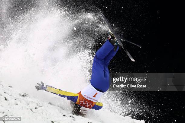 Mengtao Xu of China crashes during the Freestyle Skiing Ladies' Aerials Final on day seven of the PyeongChang 2018 Winter Olympic Games at Phoenix...