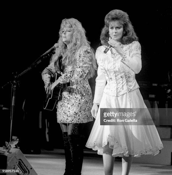 Naomi Judd and Wynonna Judd perform at The Judds "The Final Tour" Concert on June 23, 1991 at the Pacific Ampitheater in Costa Mesa, California.