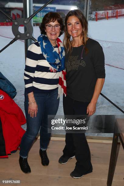 Olympians Julia Mancuso and Bonnie Blair attend the USA House at the PyeongChang 2018 Winter Olympic Games on February 16, 2018 in Pyeongchang-gun,...