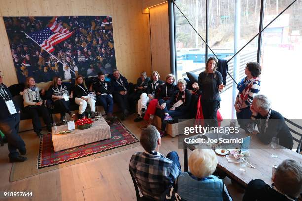 Olympians Julia Mancuso and Bonnie Blair attend the USA House at the PyeongChang 2018 Winter Olympic Games on February 16, 2018 in Pyeongchang-gun,...