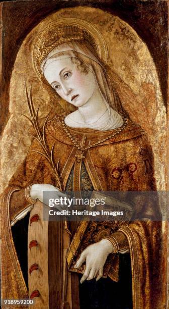 St Catherine of Alexandria, early 1490s. Dimensions: height x width x depth: 73.7 x 41 cm