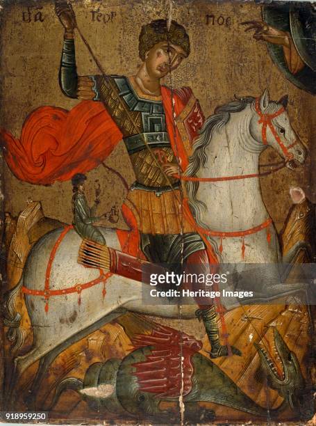 Icon of St George slaying the Dragon, 15th-16th century. Dimensions: height x width x depth: 42 x 31.8 cm