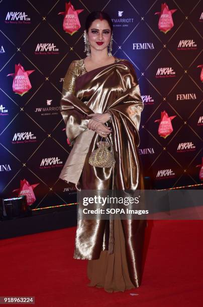 Indian film actress Rekha attend the Red carpet event of "4th Edition of Nykaa Femina Beauty Awards 2018" at hotel JW Marriott, Juhu in Mumbai.