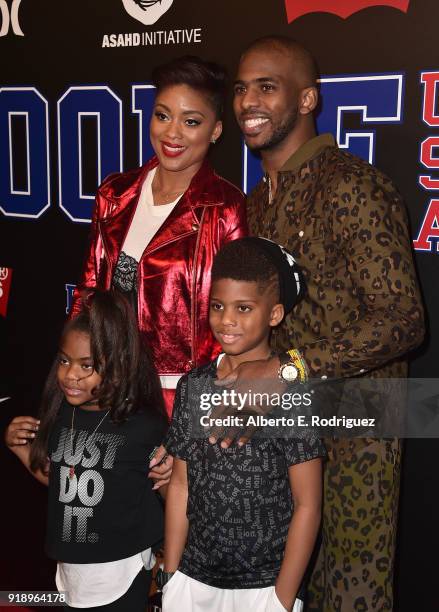 Jada Crawley, Camryn Alexis Paul, Christopher Emmanuel Paul and Chris Paul attends the 2018 Rookie USA Show at Milk Studios on February 15, 2018 in...