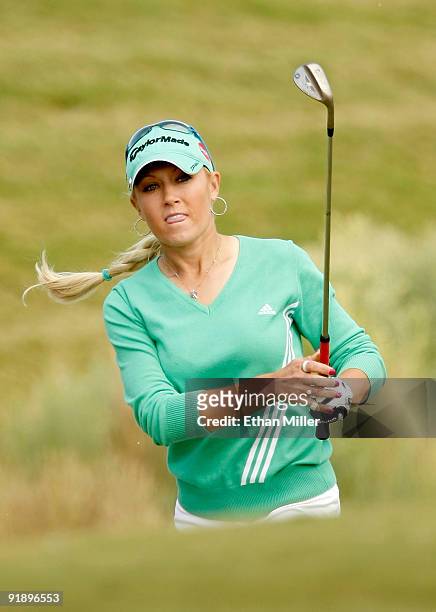 Golfer Natalie Gulbis watches her shot on the 3rd fairway during the Justin Timberlake Shriners Hospitals for Children Open Championship Pro-Am at...