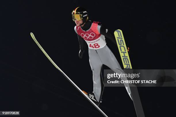 Germany's Markus Eisenbichler competes in the men's large hill individual ski jumping qualifying event during the Pyeongchang 2018 Winter Olympic...