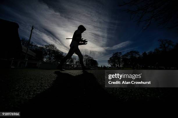 Bryony Frost makes her way to the parade ring at Sandown Park racecourse on February 16, 2018 in Esher, United Kingdom.