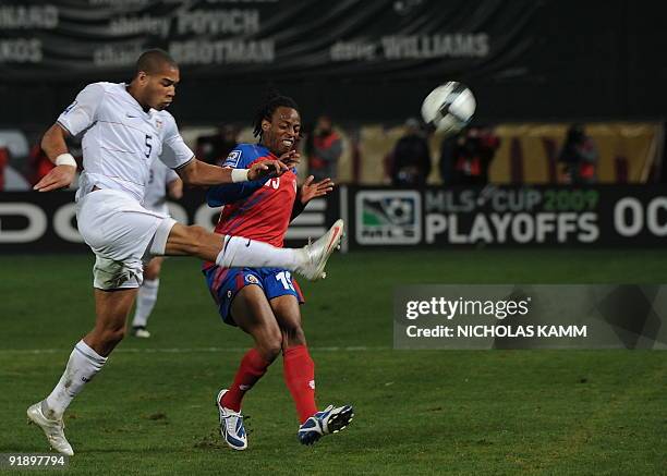 Oguchi Onyewu vies with Junior Diaz of Costa Rica during a 2010 World Cup qualifier at RFK Stadium in Washington on October 14, 2009. The match ended...