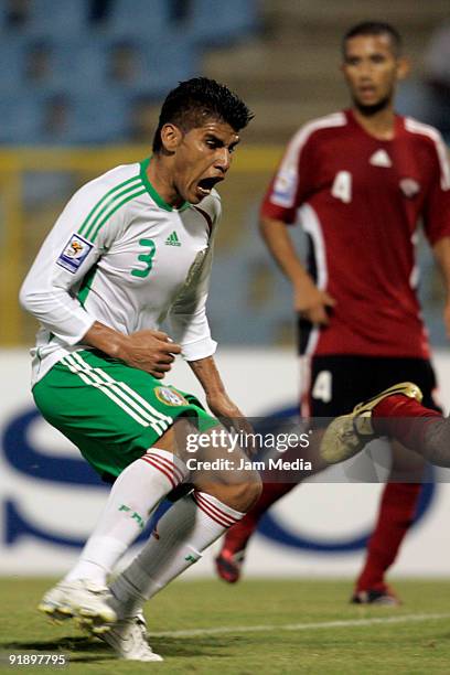 Carlos Salcido of Mexico celebrates scored goal during their match as part of the 2010 FIFA World Cup Qualifier at Hasely Crawford Stadium on October...