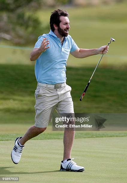 Singer/songwriter Josh Kelley reacts after putting on the 8th green during the Justin Timberlake Shriners Hospitals for Children Open Championship...