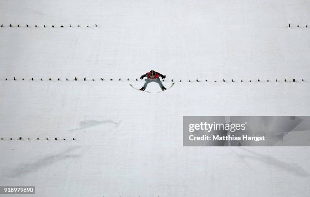 Markus Eisenbichler of Germany competes during the Ski Jumping Men's Large Hill Individual Qualification at Alpensia Ski Jumping Center on February...