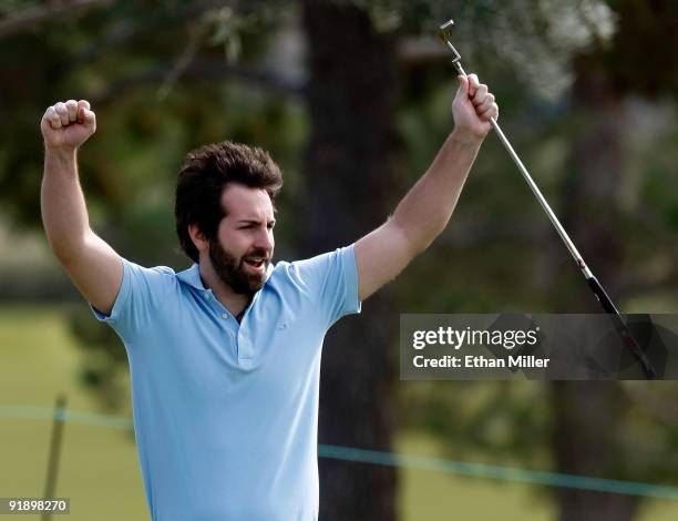 Singer/songwriter Josh Kelley reacts after putting on the 8th green during the Justin Timberlake Shriners Hospitals for Children Open Championship...