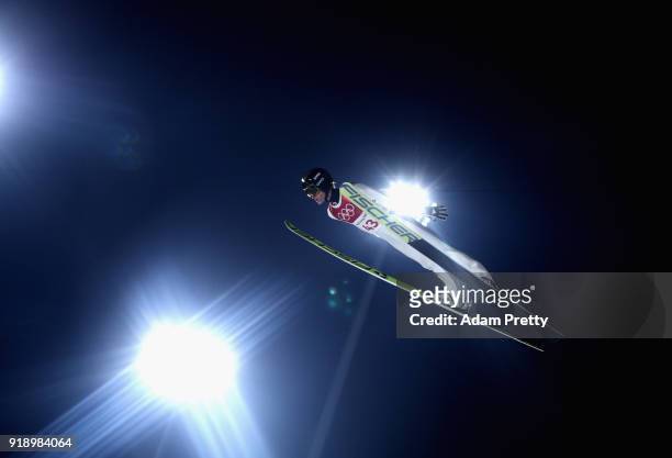 Peter Prevc of Slovenia competes during the Ski Jumping Men's Large Hill Individual Qualification at Alpensia Ski Jumping Center on February 16, 2018...