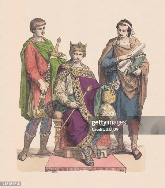 ilustraciones, imágenes clip art, dibujos animados e iconos de stock de carlos el calvo (823-877), emperador romano santo, publicaron c. 1880 - escriba