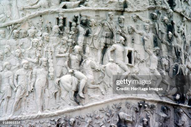 Roman Cavalry and Auxiliaries, Trajan's Column, Rome, c2nd century. Triumphal column in Rome, Italy, commemorating Roman emperor Trajan's victory in...