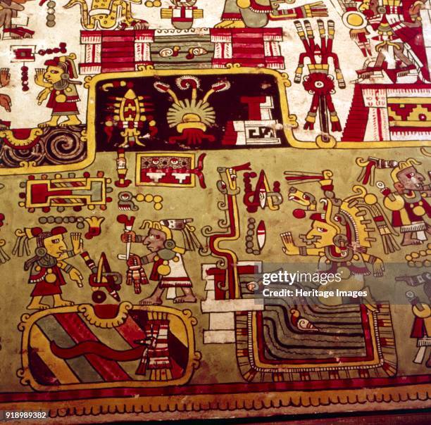 Codex Zouche-Nuttall is a pre-Columbian document of Mixtec pictography, 1200-1521. Codex comprising 47 leaves, made of painted deer skin, painted....