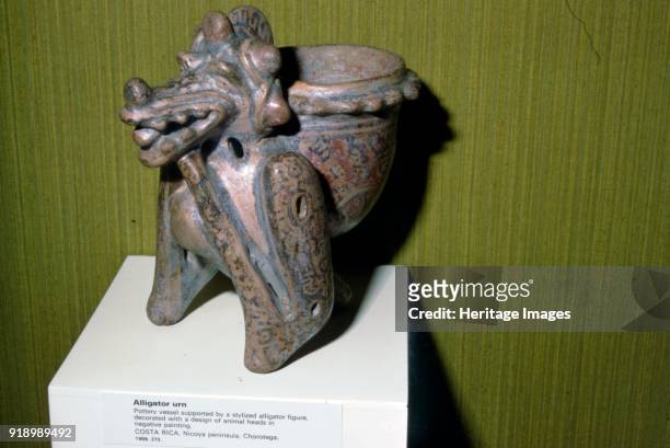 Pottery Vessel supported by Alligator Figure, Nicoya Peninsula, Chorotega, Costa Rica. The Nicoya Peninsula is named for a Chorotega chief who ruled...