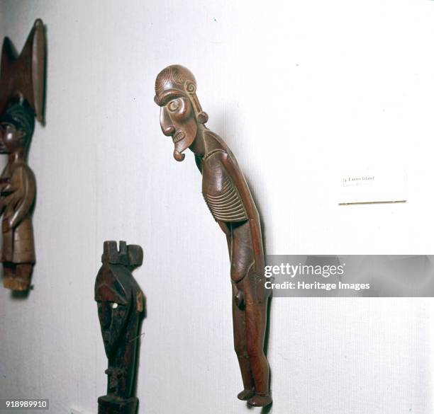 Wooden Ancestor Figure from Easter Island, Polynesia, c19th century. Known as an emaciated man - worn with others hanging from the waist in dances at...
