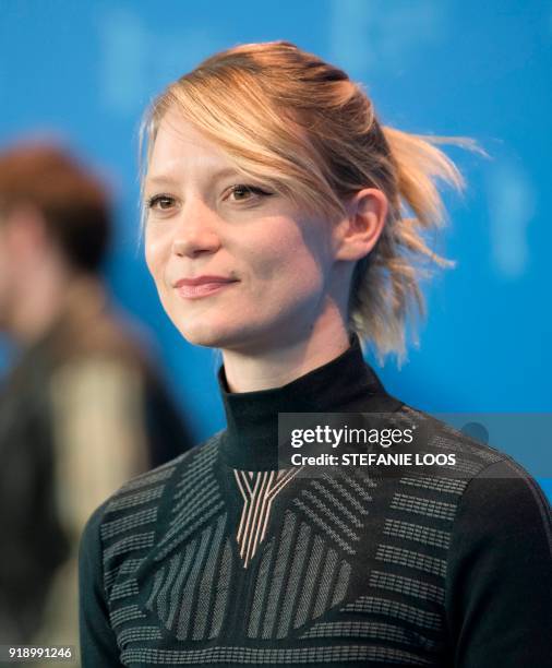 Australian actress of Polish origin Mia Wasikowska poses during a photocall for the feminist western "Damsel" during the 68th Berlinale film festival...