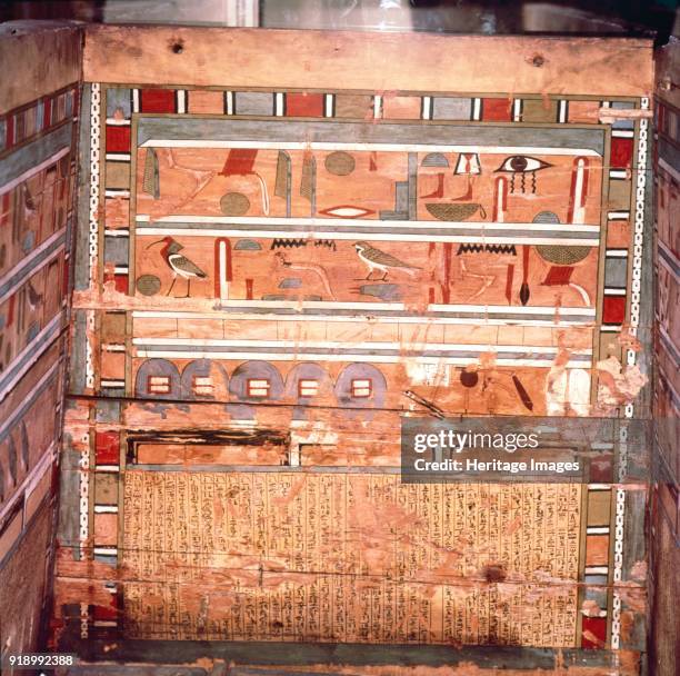 Egyptian Hieroglyphs inside outer coffin of steward, Seni from El Bersha, Egypt, c2000 BC. Coffin texts of the Steward and Chief of Physicians, Seni....