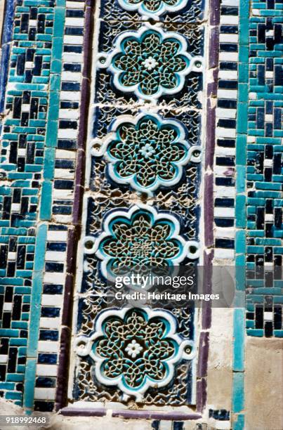 Decoration on a Tomb built 1372, Shah-i-Zinda Complex, Samarkand, . Glazed-brick decoration . Shah-i-Zinda is a necropolis in the north-eastern part...