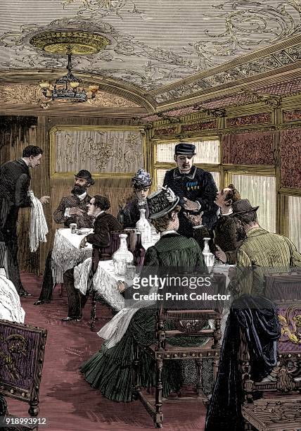 Dining car on the Orient Express, c1885. Wood engraving published Paris. .Artist Unknown.