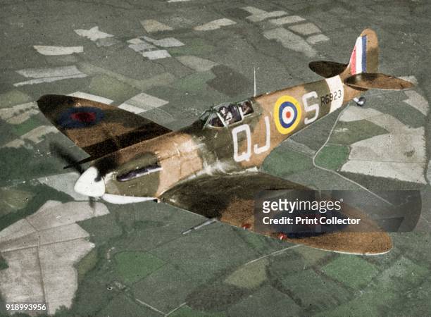 Spitfire Mark VB fighter of No 92 Squadron RAF in flight, 19th May 1941. The aircraft was based at Biggin Hill, Kent And was later shot down by a...