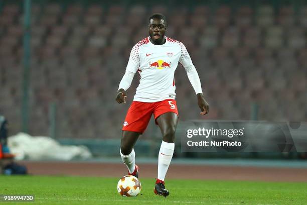 Dayot Upamecano of RB Leipzig during UEFA Europa League Round of 32 match between Napoli and RB Leipzig at the Stadio San Paolo on February 15, 2018...