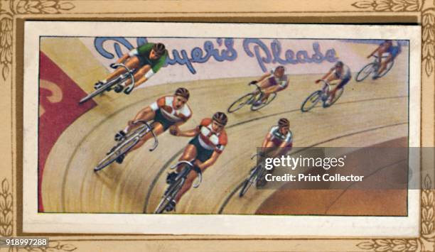 Six-Day Racing', 1939. From Cycling 1839-1939 . [John Player & Sons, London, 1939]Artist Unknown.