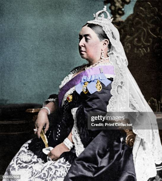 Queen Victoria in ceremonial robes at her Golden Jubilee, 1887 . A print from 100 Years in Pictures, A panorama of History in the Making, text by DC...