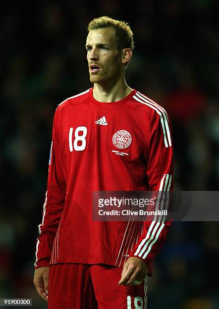 Soren Larsen of Denmark in action during the FIFA 2010 group one World Cup Qualifying match between Denmark and Hungary at the Parken stadium on...