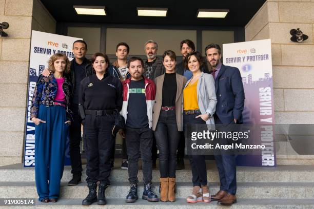 The cast of 'Servir Y Proteger' attend the New Characters Presentation on February 16, 2018 in Madrid, Spain.