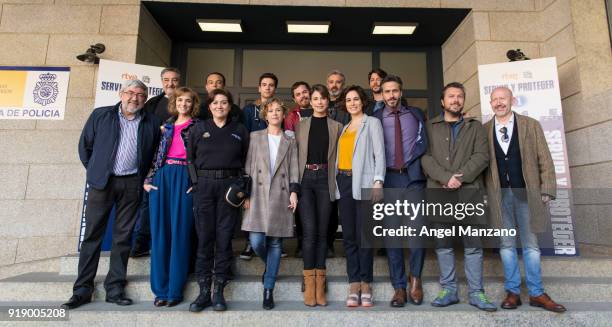 The cast of 'Servir Y Proteger' attend the New Characters Presentation on February 16, 2018 in Madrid, Spain.