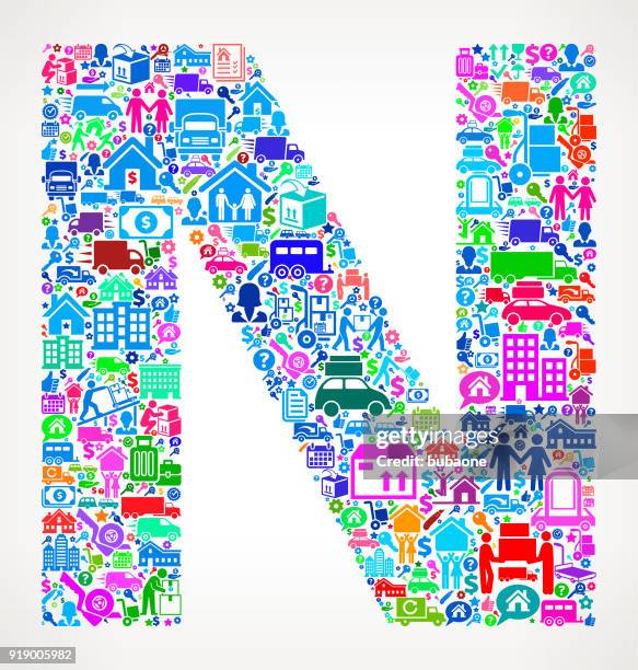 letter n moving and relocation vector icon pattern - movers packing stock illustrations